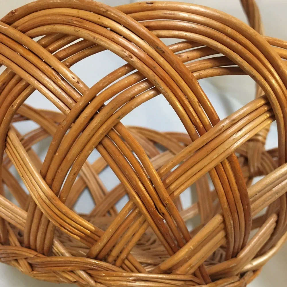 Wicker Basket Home Decor Medium Brown Open Weave Lattice Handle Cottagecore